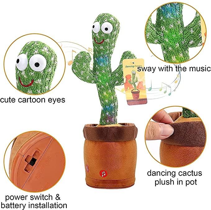 Dancing Cactus Toy|Led Lights & Talking Musical Dancing Plush Cactus Toy|Early Educational Toy For Kids Babies Children|Wriggle&Singing Repeating What You Say Cactus Toys 120 Songs