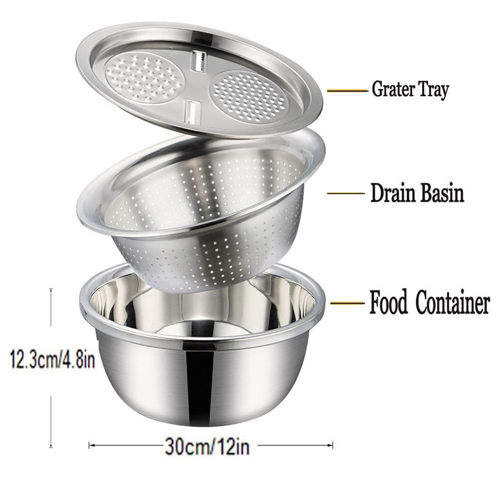 3 in 1 Multifunctional Grater Basin-Stainless Steel Colanders Set