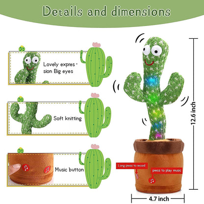 Dancing Cactus Toy|Led Lights & Talking Musical Dancing Plush Cactus Toy|Early Educational Toy For Kids Babies Children|Wriggle&Singing Repeating What You Say Cactus Toys 120 Songs