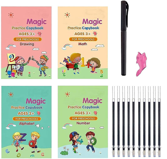 Ganapati Bazar- Magic Practice Copybook for Kids (pack of 4 books,1 pen ,1 grip,10 refill)