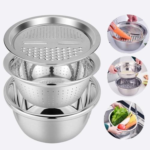 3 in 1 Multifunctional Grater Basin-Stainless Steel Colanders Set