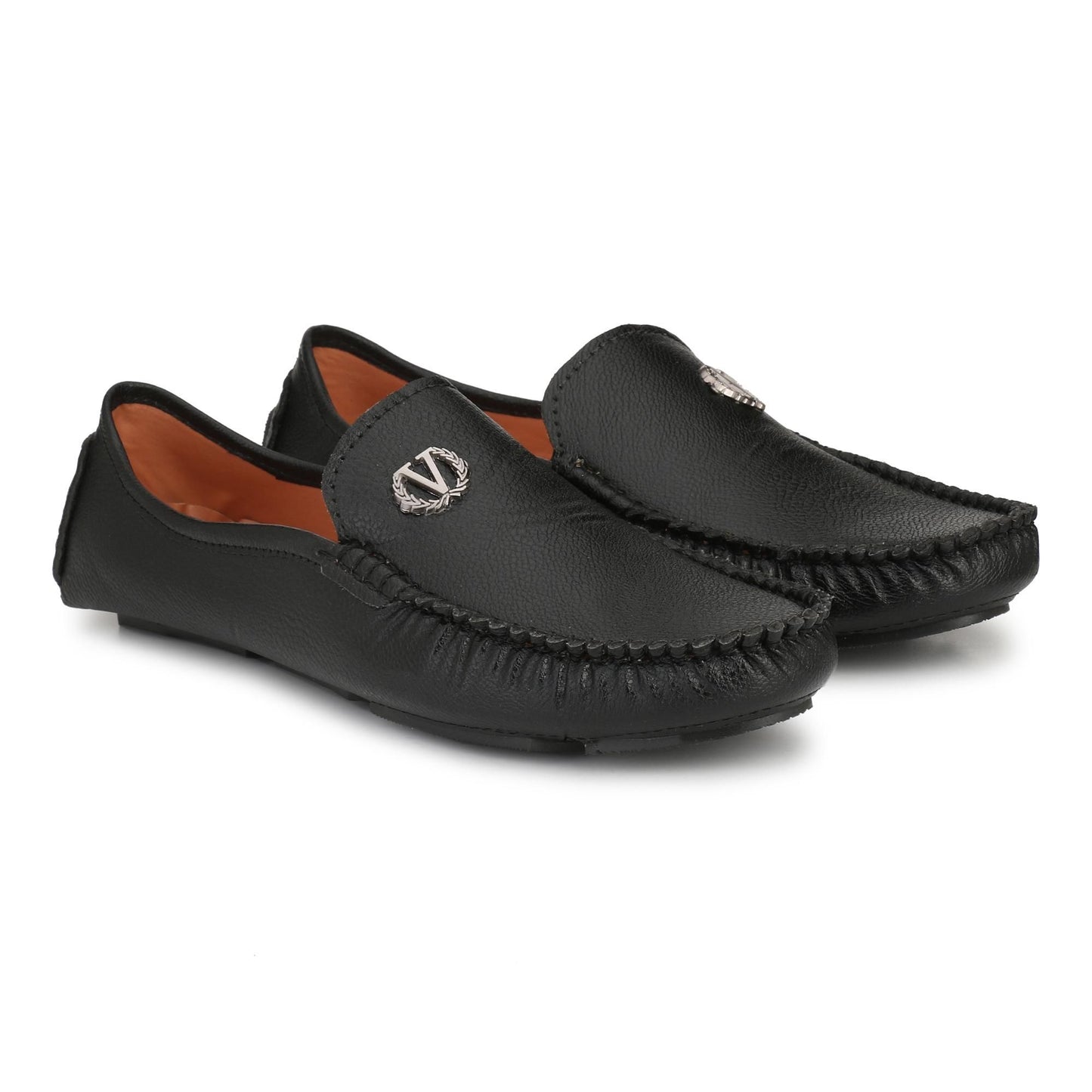 Raven Black Stylish Men's Loafer with Silver Metal Jewel