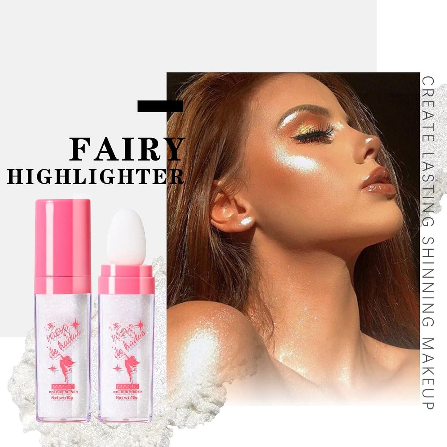 3 Colors Highlighter Stick & Fairy Glitter Powder for High Gloss Makeup