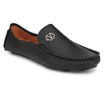 Raven Black Stylish Men's Loafer with Silver Metal Jewel