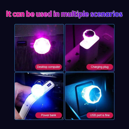 Multicolor Diamond Shape Car Mini USB LED Ambient Lights - Set of 2