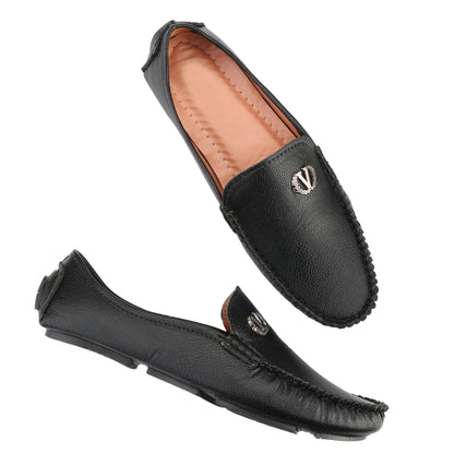 Raven Black Stylish Men's Loafer with Silver Metal Jewel