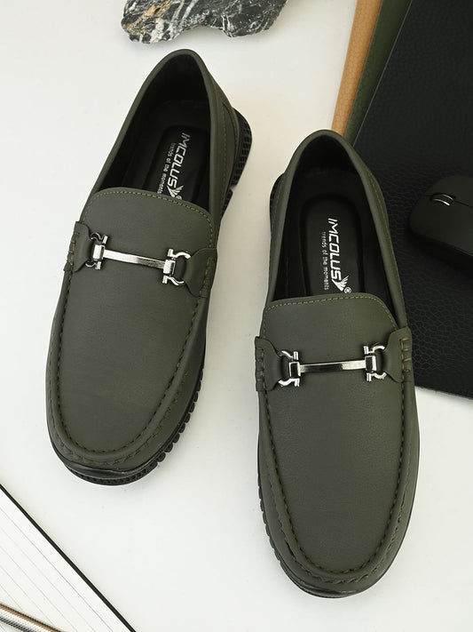 Olive Green Silver Studded Jewel Loafer