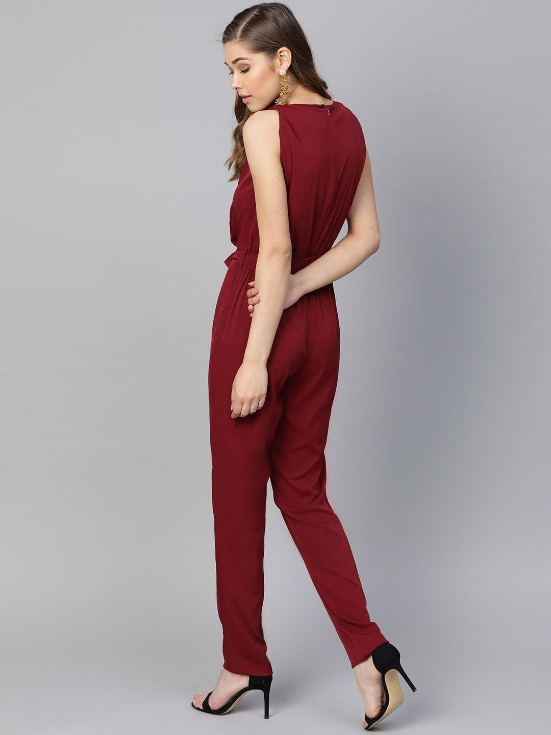 UPTOWNIE Women's Crepe Solid Keyhole Neck Jumpsuit