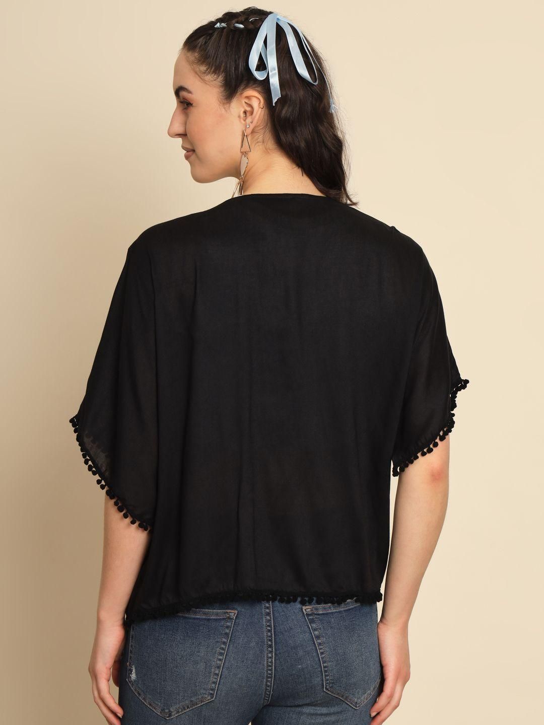 TRENDARREST Black Pom Pom Lace Shrug